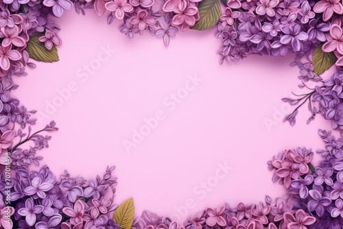 Frame with colorful flowers on lilac background