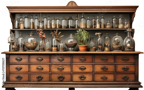 A Distinctive Apothecary Cabinet for Quirky and Stylish Organization on a White or Clear Surface PNG Transparent Background
