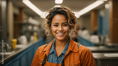 Portrait of smiling female janitor photo