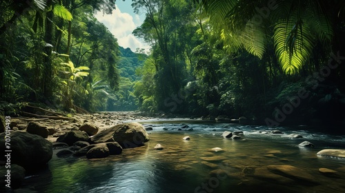 close up view of river flowing in tropical forest