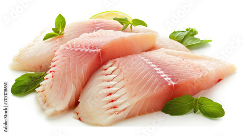 Raw tilapia fillet fish isolated on white background for cooking food / Fresh fish fillet sliced for steak photo