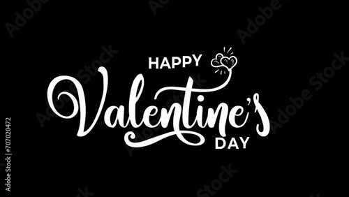 text animation happy valentine's day on a black screen with handwritten style and hearts shape. animation text for opening video photo