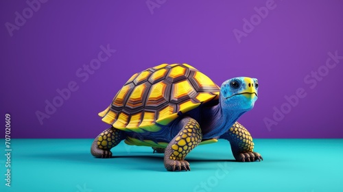 3d render of a tortoise or turtle animal on vibrant color background. AI generated image photo