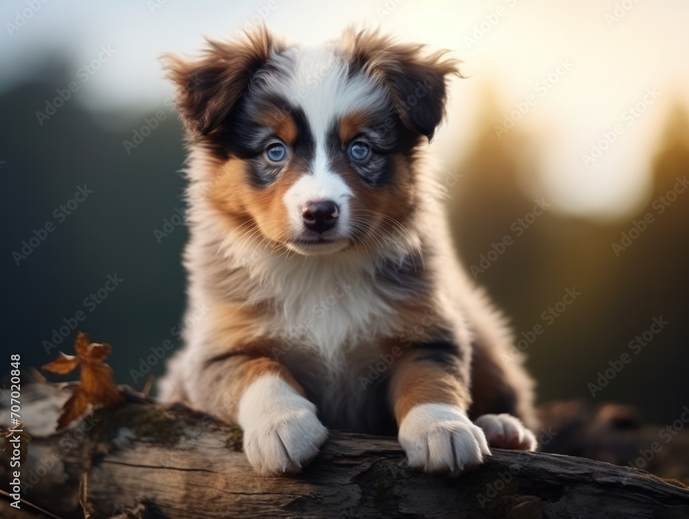 Adorable Miniature American Shepherd Puppy with Fluffy Fur
