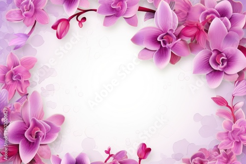 Frame with colorful flowers on orchid background