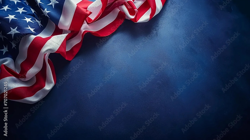 America flag on blue background, US presidential election - obrazy, fototapety, plakaty 