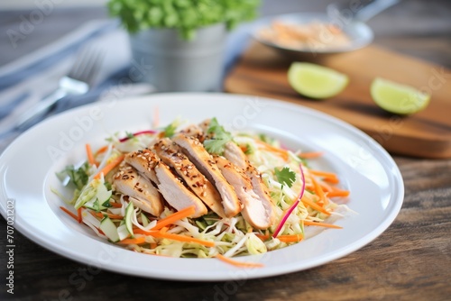 asian slaw with grilled chicken strips, side dish setting