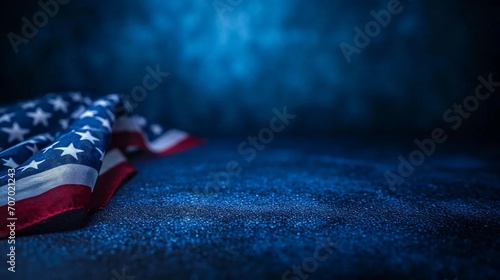 Blue background with the flag of America, political elections, voting for president photo