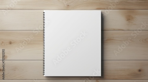 top view mockup of a4 magazine, catalog or book spread on grey table with empty notepad or blank page for simulations. photo