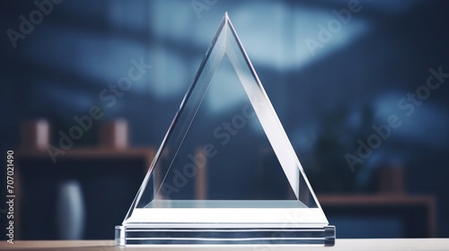 crystal trophy for representation of accomplishment, clear and unmarked. 3-dimensional digital depiction.