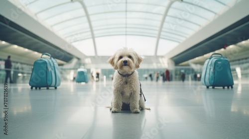 Adorable Airport Dog Enjoying Vacation at Terminal photo