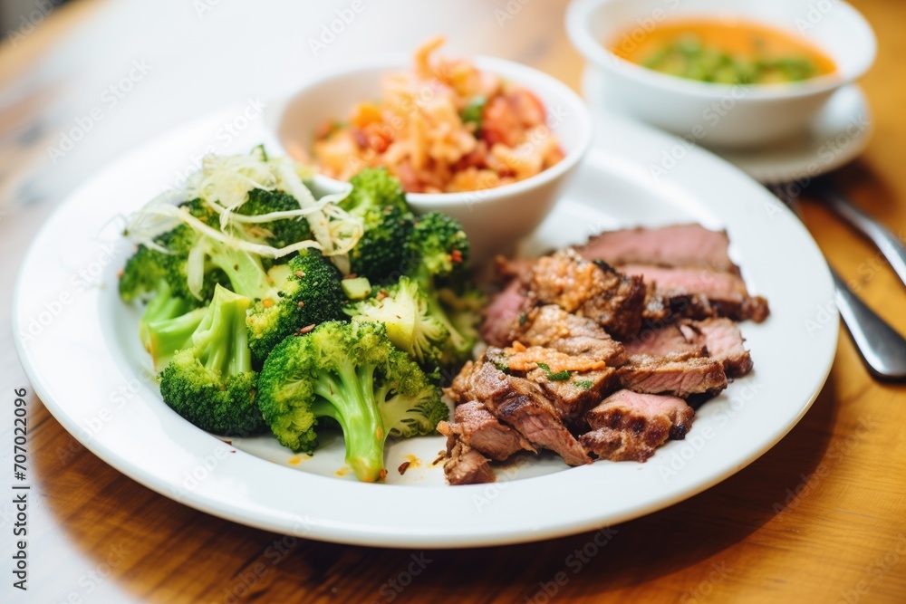 beef and broccoli with a side salad and dressing beef and broccoli with a side salad and dressing