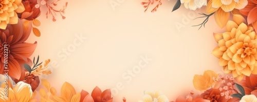 Frame with colorful flowers on orange background