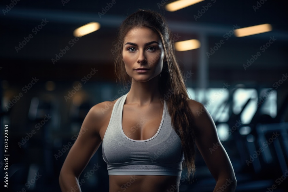 Young woman wearing sportswear exercising confidently smiles at the gym