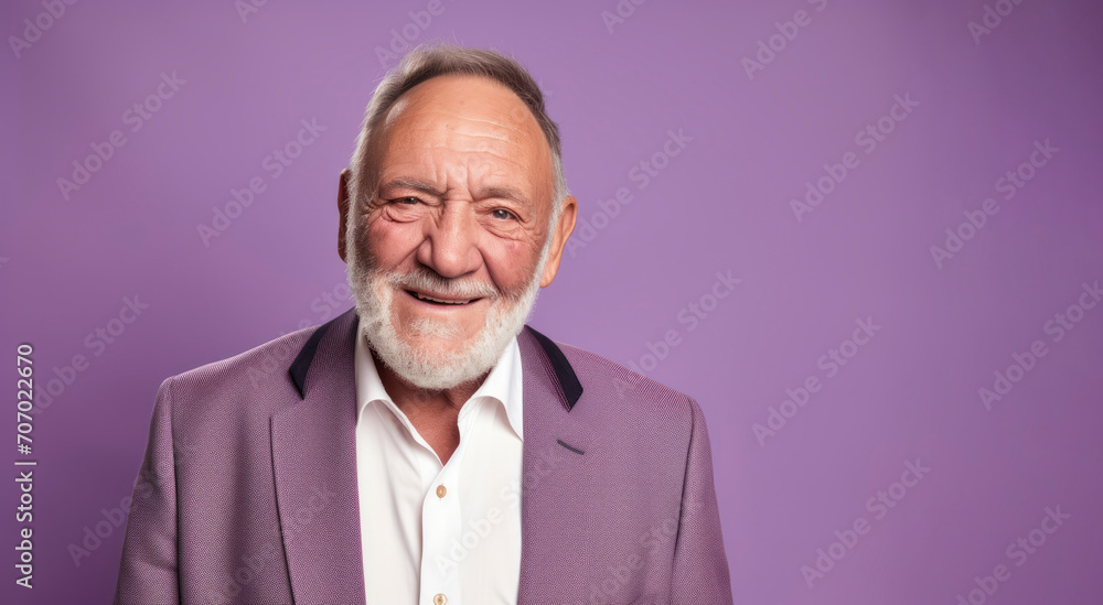 Portrait of a senior man with grey hair and beard on a purple background Portrait of a senior man with grey hair and beard on a purple background