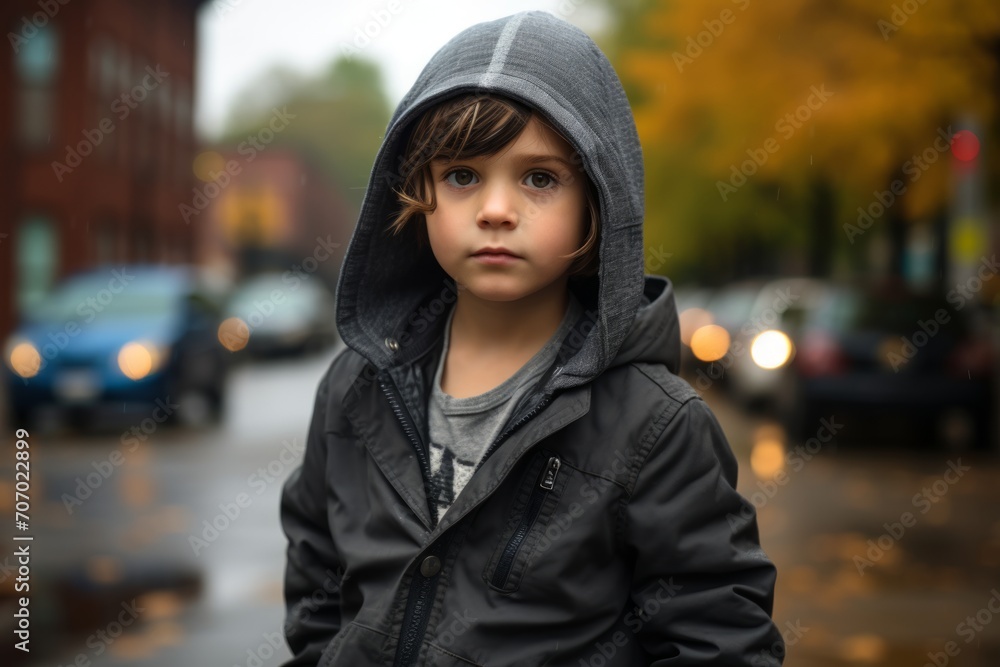 Portrait of a boy in a black jacket on the street Portrait of a boy in a black jacket on the street