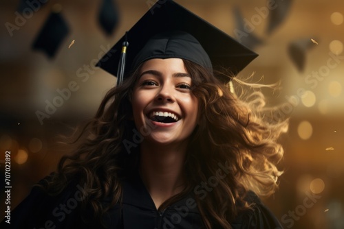 A happy young woman celebrates her latest graduation.