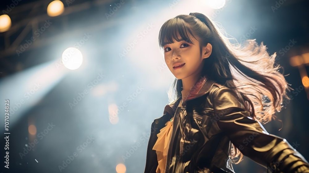 ステージでライトに照らされるアイドル ステージでライトに照らされるアイドル