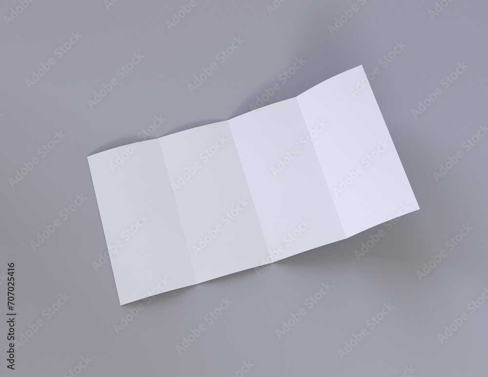 Showcase your content with this 3D illustration of a blank brochure mock-up, featuring a simple and harmonious background. four panel brochure. Showcase your content with this 3D illustration of a blank brochure mock-up, featuring a simple and harmonious background. four panel brochure.