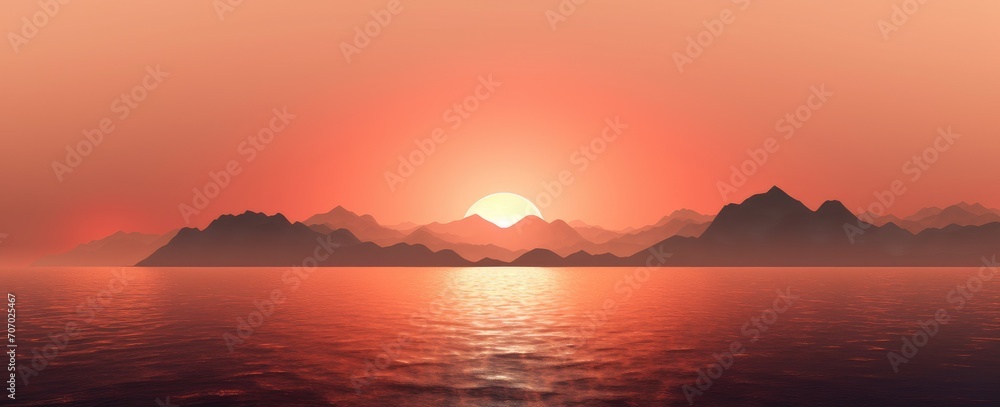 Golden Serenity: Majestic Mountain Sunrise Reflecting on Tranquil Waters - Generative AI