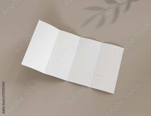 Showcase your content with this 3D illustration of a blank brochure mock-up, featuring a simple and harmonious background. four panel brochure.