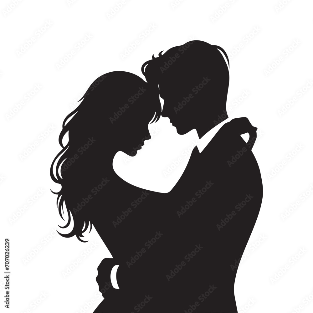 Moonlit Embrace Bliss: Valentine Couple Silhouette, Ideal for Stock Photos - Valentine Vector, Couple Vector Stock
