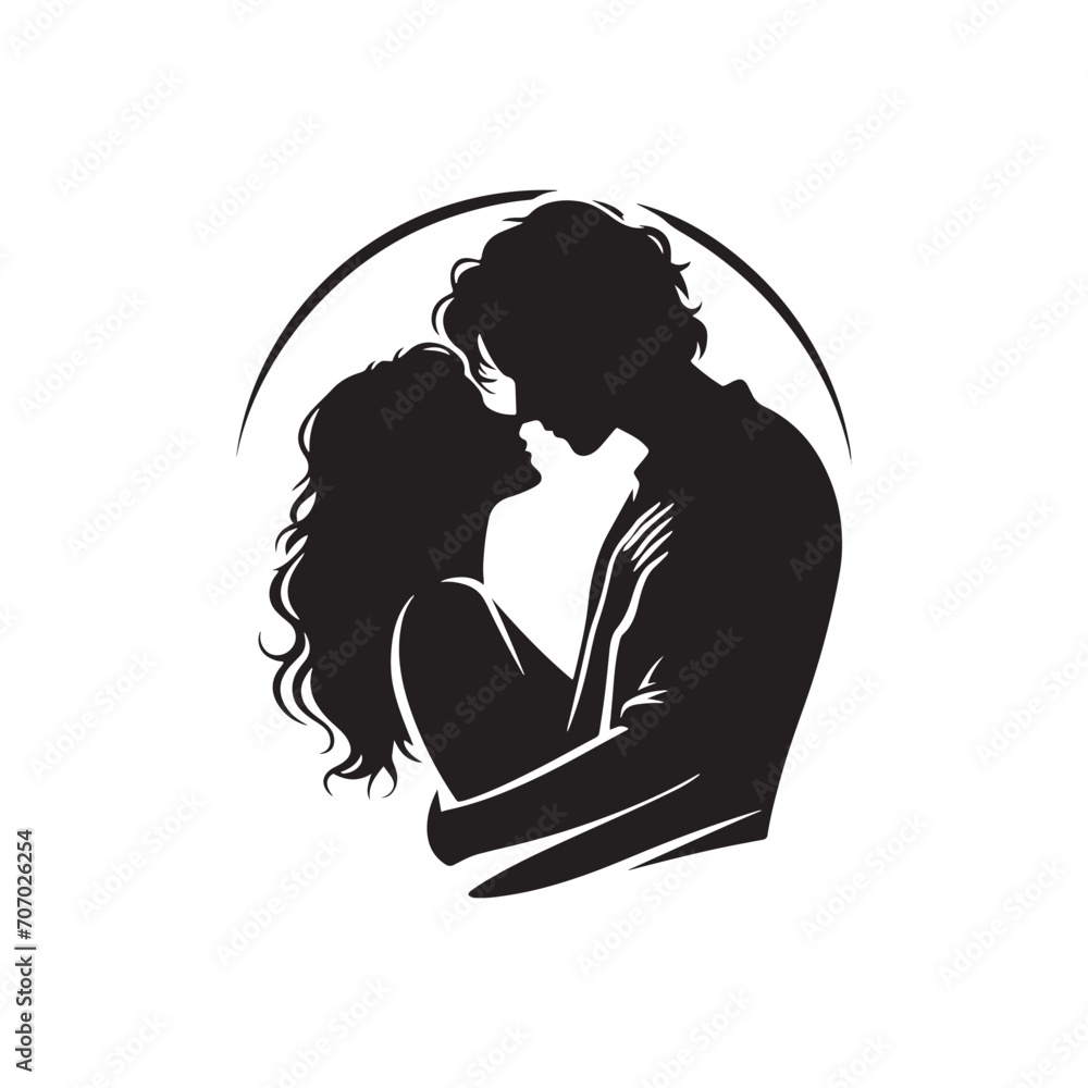 Passionate Twilight Bliss: Valentine Couple Silhouette, Ideal for Romantic Stock - Valentine Vector, Couple Vector Stock
