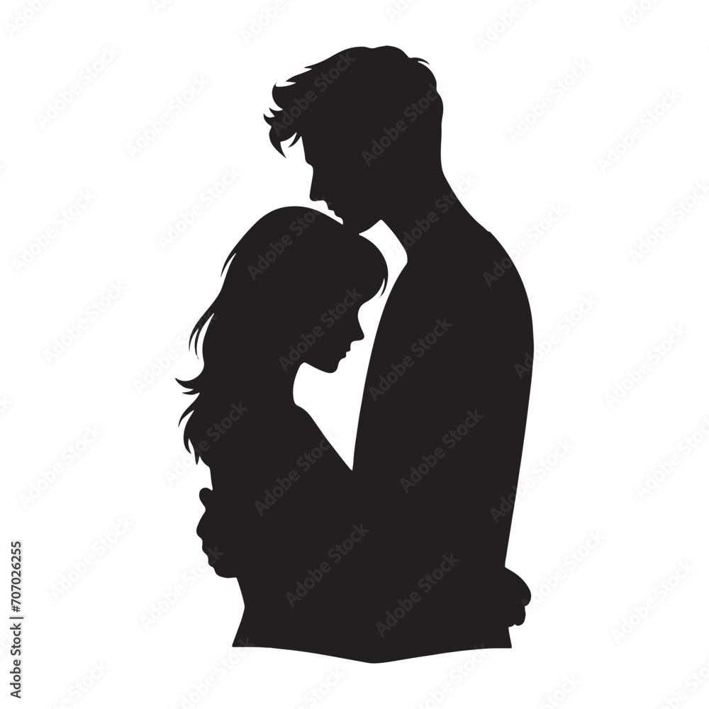 Sweet Serenade Unity: Silhouette of a Couple in Love for Mesmerizing Stock - Valentine Vector, Couple Vector Stock
