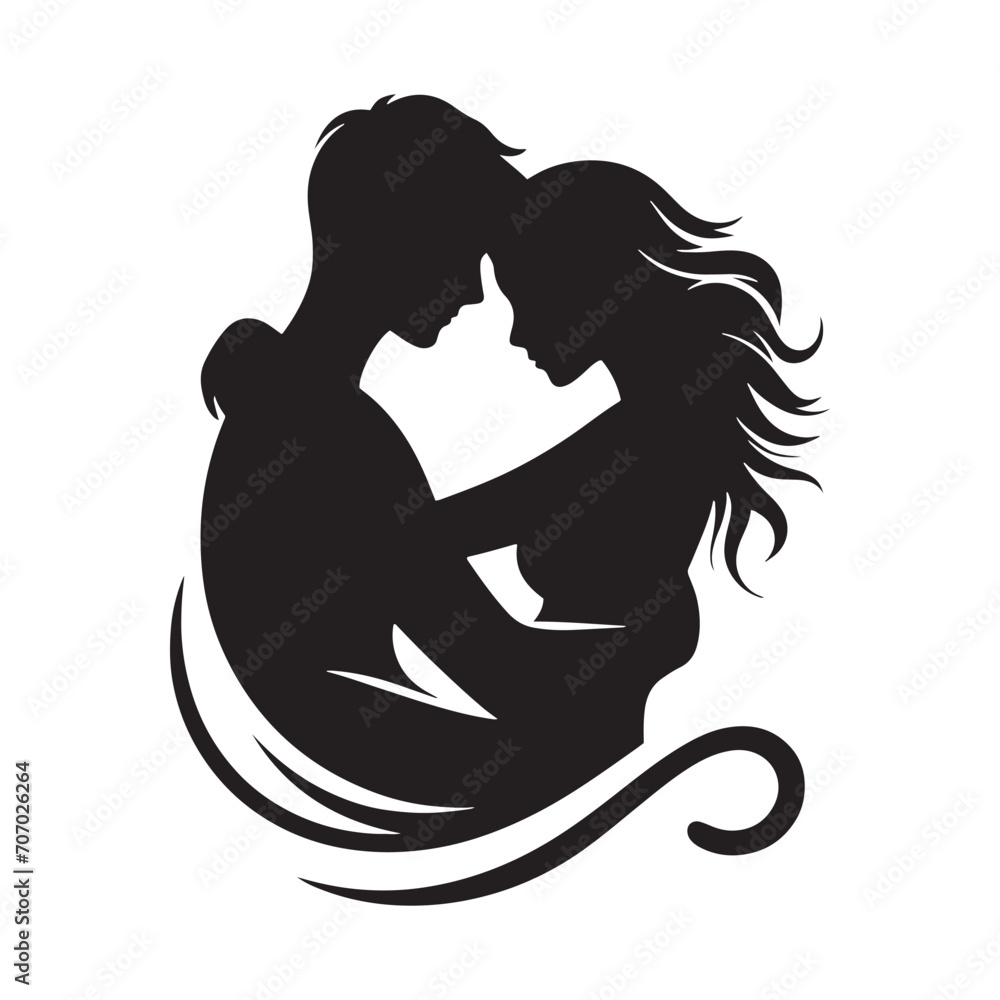 Moonlit Embrace Harmony: Valentine Couple Silhouette, Captivating for Stock Images - Valentine Vector, Couple Vector Stock
