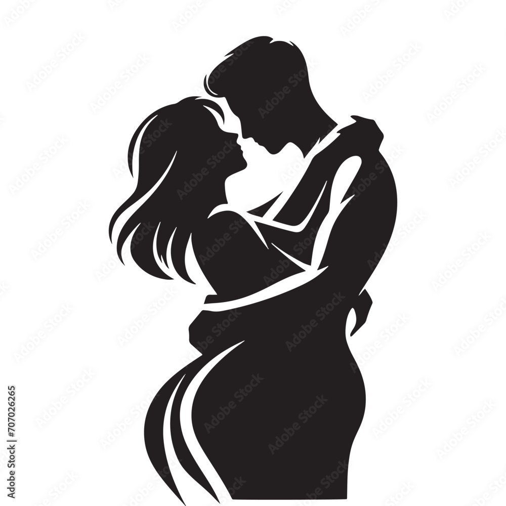Whispering Embrace Harmony: Silhouette of a Couple in Love for Stock Collections - Valentine Vector, Couple Vector Stock
