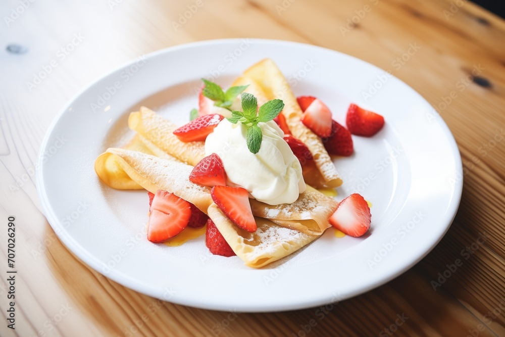crepes filled with strawberries and whipped cream