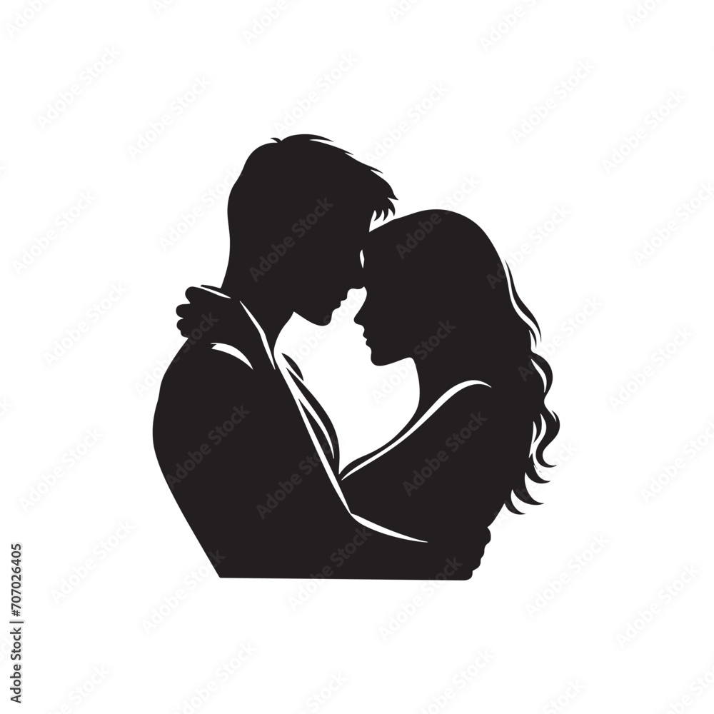 Moonlit Embrace Bliss: Valentine Couple Silhouette, Mesmerizing Image for Stock - Valentine Vector, Couple Vector Stock
