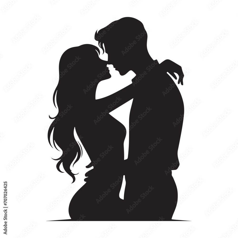 Celestial Affection: Valentine Couple Silhouette, Perfect for Stock Photos - Valentine Vector, Couple Vector Stock
