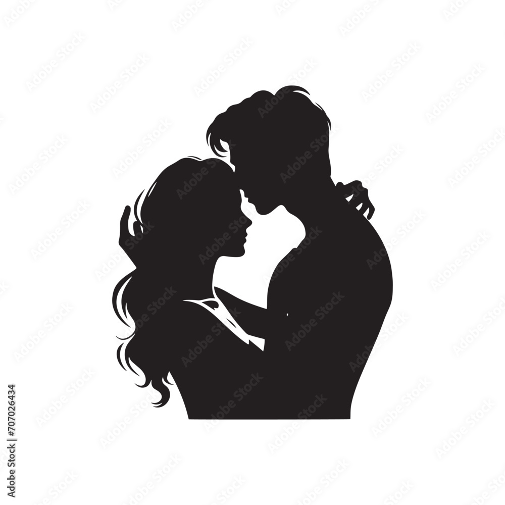 Whispering Love Shadows: Valentine Couple Silhouette, Intimate Moment for Stock Images - Valentine Vector, Couple Vector Stock
