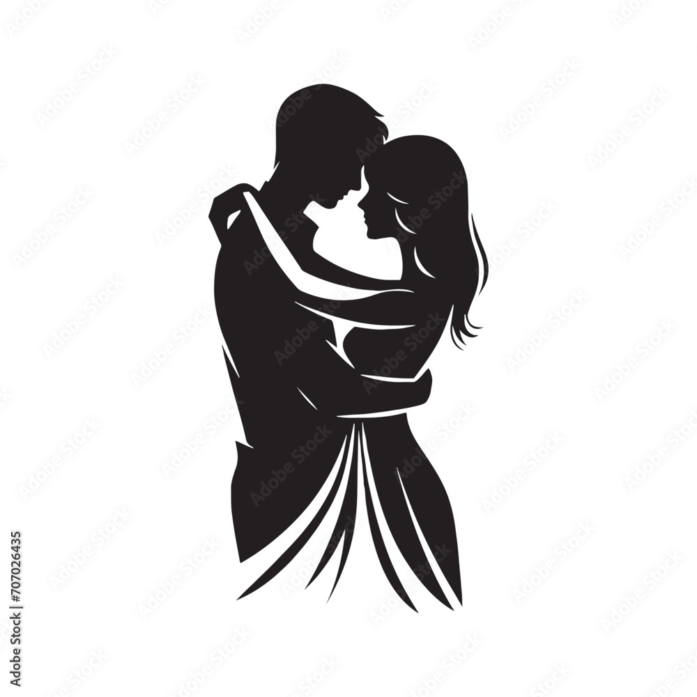 Endearing Unity: Valentine Couple Silhouette in a Sweet Embrace for Stock - Valentine Vector, Couple Vector Stock
