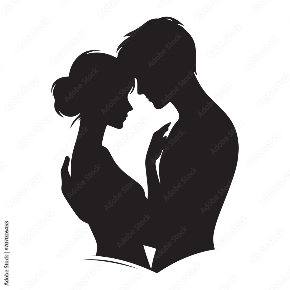 Celestial Harmony: Valentine Couple Silhouette under Starlit Skies for Stock Images - Valentine Vector, Couple Vector Stock
