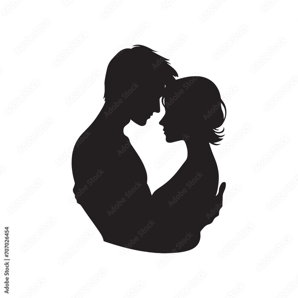Loving Silhouette Unity: Valentine Couple in a Blissful Embrace for Stock - Valentine Vector, Couple Vector Stock
