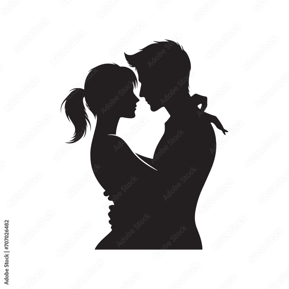 Tender Embrace: Valentine Couple Silhouette in a Moonlit Serenade for Stock Use - Valentine Vector, Couple Vector Stock
