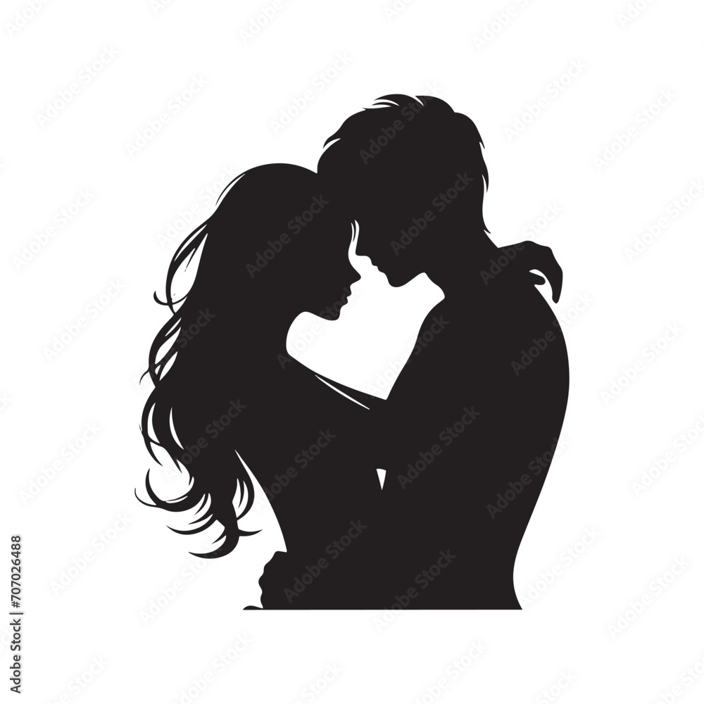 Romantic Valentine Couple Silhouette: Passionate Love in the Shadows for Stock Images - Valentine Vector, Couple Vector Stock
