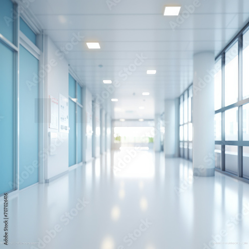 Defocused image of a hospital corridor, creating an abstract and clean atmosphere. ai generative © tope007