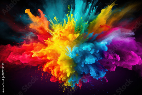 Dynamic abstract design An explosion of color, resembling ink or water, creates intricate patterns on a dark and textured background. ai generative
