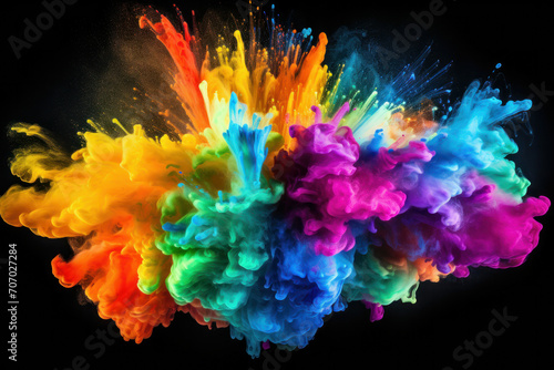 Abstract color explosion A vibrant splash of ink, water, or smoke on a dark background creates a dynamic and artistic pattern. ai generative