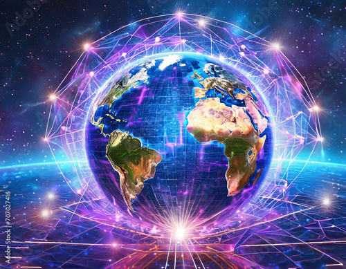 Communication technology for internet business. Global world network and telecommunication on earth cryptocurrency and blockchain