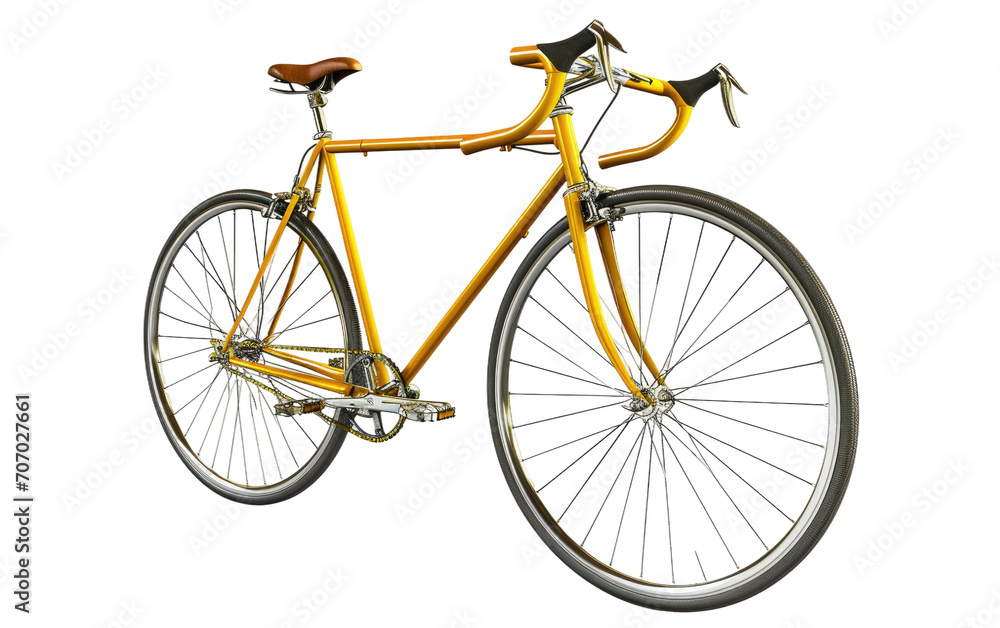 Bicicleta de Piñón Fijo Amarilla con Manillar de Gota Sobre fondo transparente.