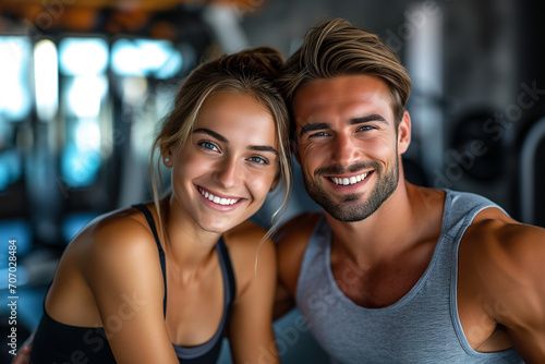 Portrait of athletic couple on a gym after exercise. Healthy lifestyle, fitness and workout concept