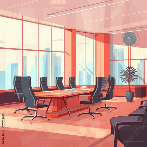 Vector illustration of a modern meeting room in a business center office. Flat style design suitable for corporate consultations  team discussions  and formal events. ai generative