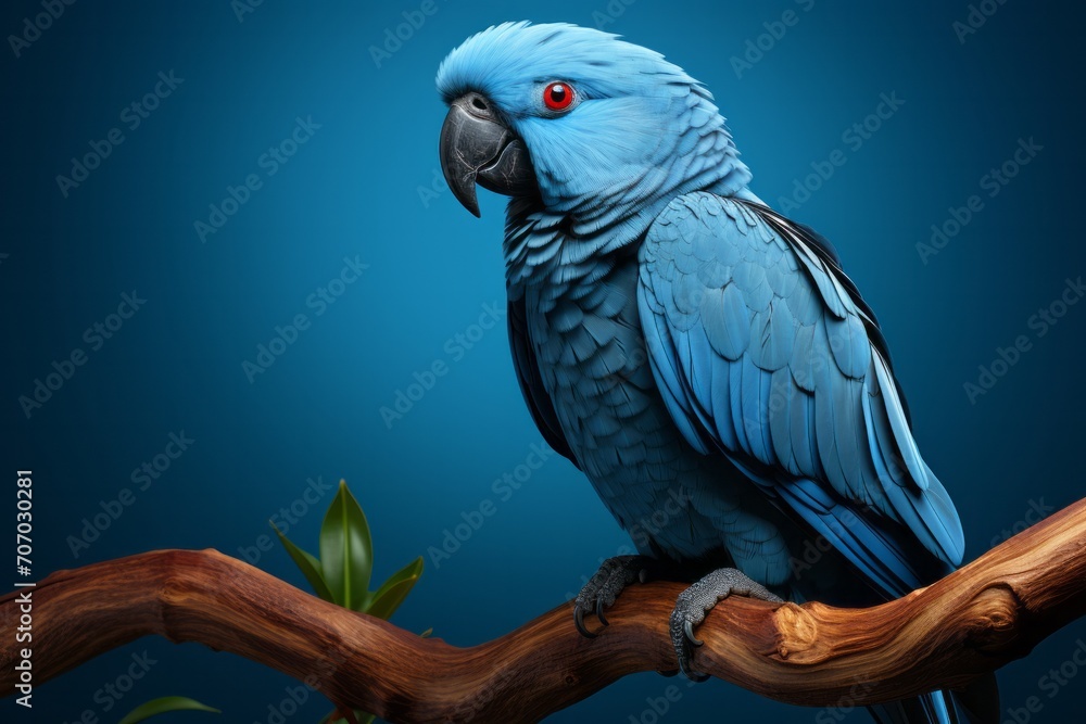 Obraz premium 3D Render of an Indigo Indian Ringneck, on an isolated Prussian Blue background, Generative AI 