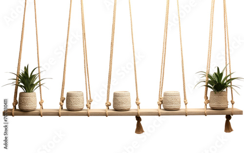 Showcase Your Plants with a Hanging Rope Shelf for Pots on a White or Clear Surface PNG Transparent Background photo
