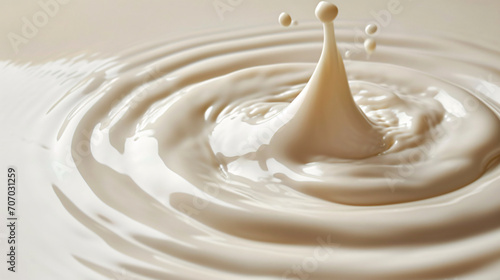 Water droplets and ripples from pouring milk, close shot, milk drink advertising background concept illustration