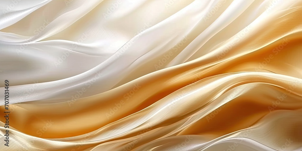 Fototapeta premium Elegance in motion. Luxurious satin and silk textile background with smooth waves and ripple folds creating a delicate and shiny drapery design in natural tones